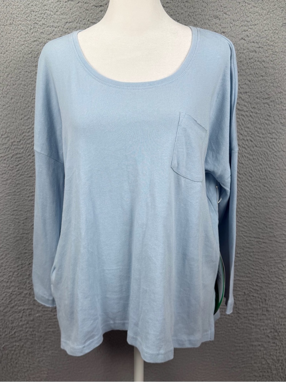 Pact Top Womens Medium Blue Dusk Relaxed Raw Edge Organic Cotton Linen Tee